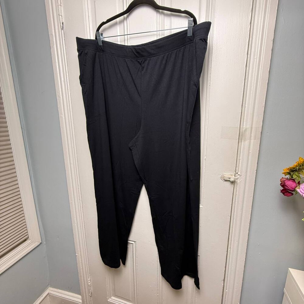Denim & Co Beach Womens 3X Black Wide Leg Pants Elastic Waist Stretch Pocket